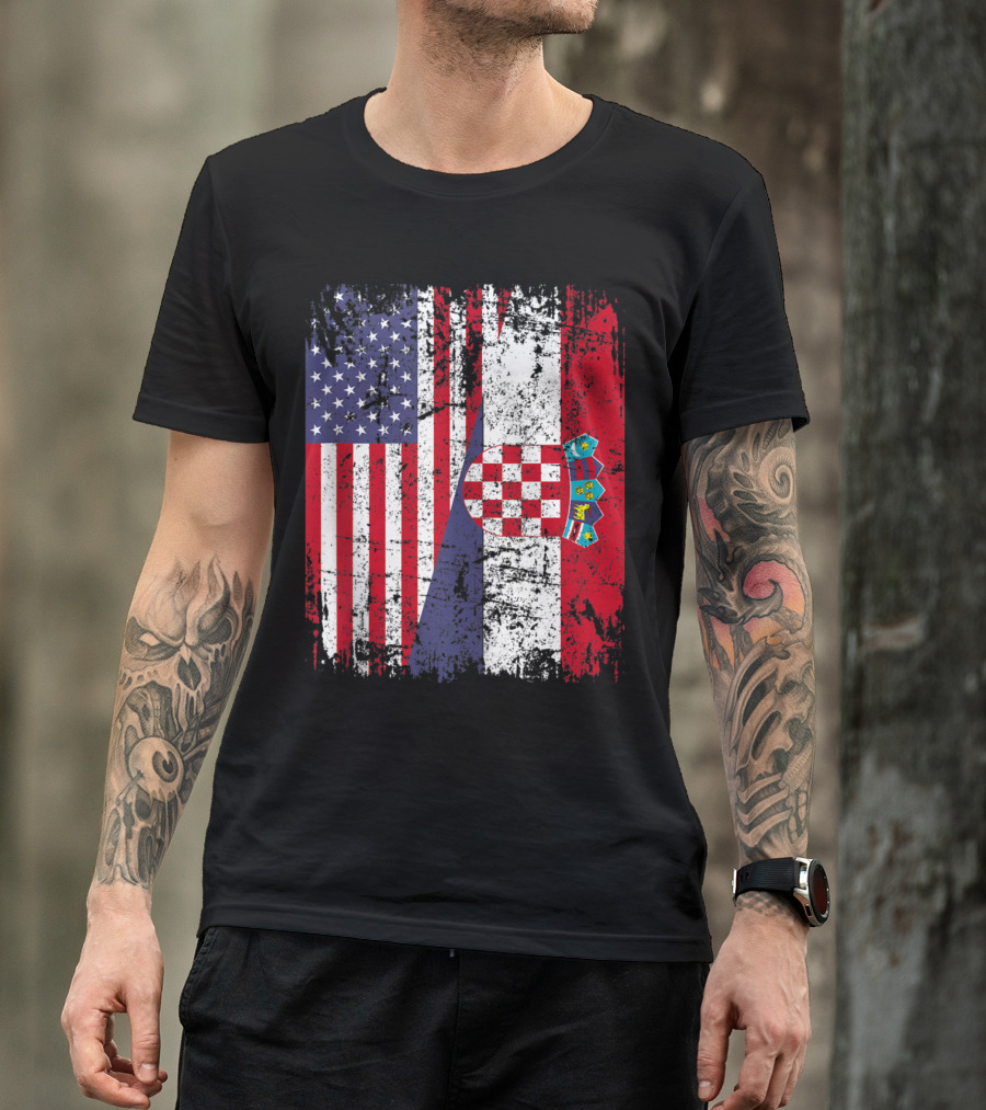 CROATIAN ROOTS American Flag Croatia Emblem T-Shirt