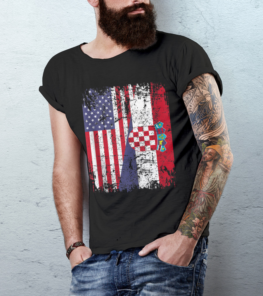 CROATIAN ROOTS American Flag Croatia Emblem T-Shirt