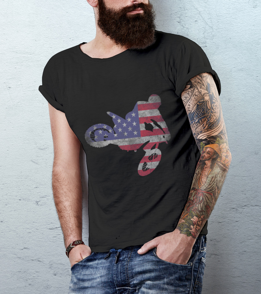 USA Flag Dirt Bike Motocross Enduro T-Shirt