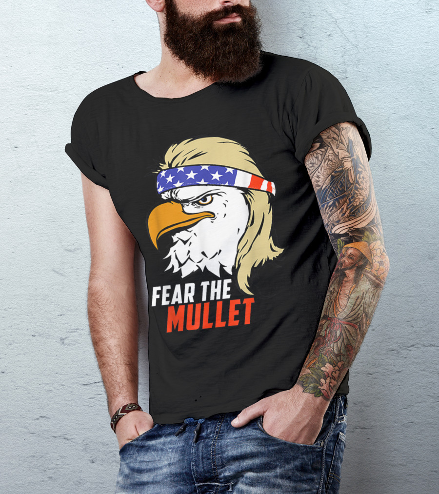 Fear The Mullet Patriotic Eagle With USA Headband T-Shirt