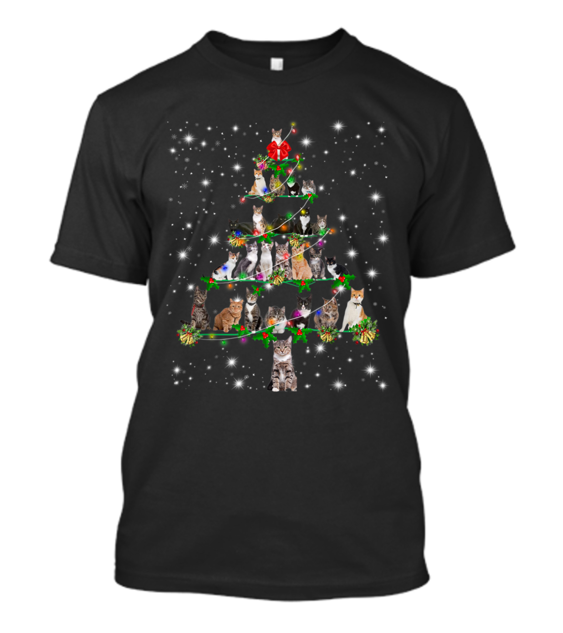 Funny Cats Christmas Tree Ornament Decor Festive Holiday Sparkle T-Shirt
