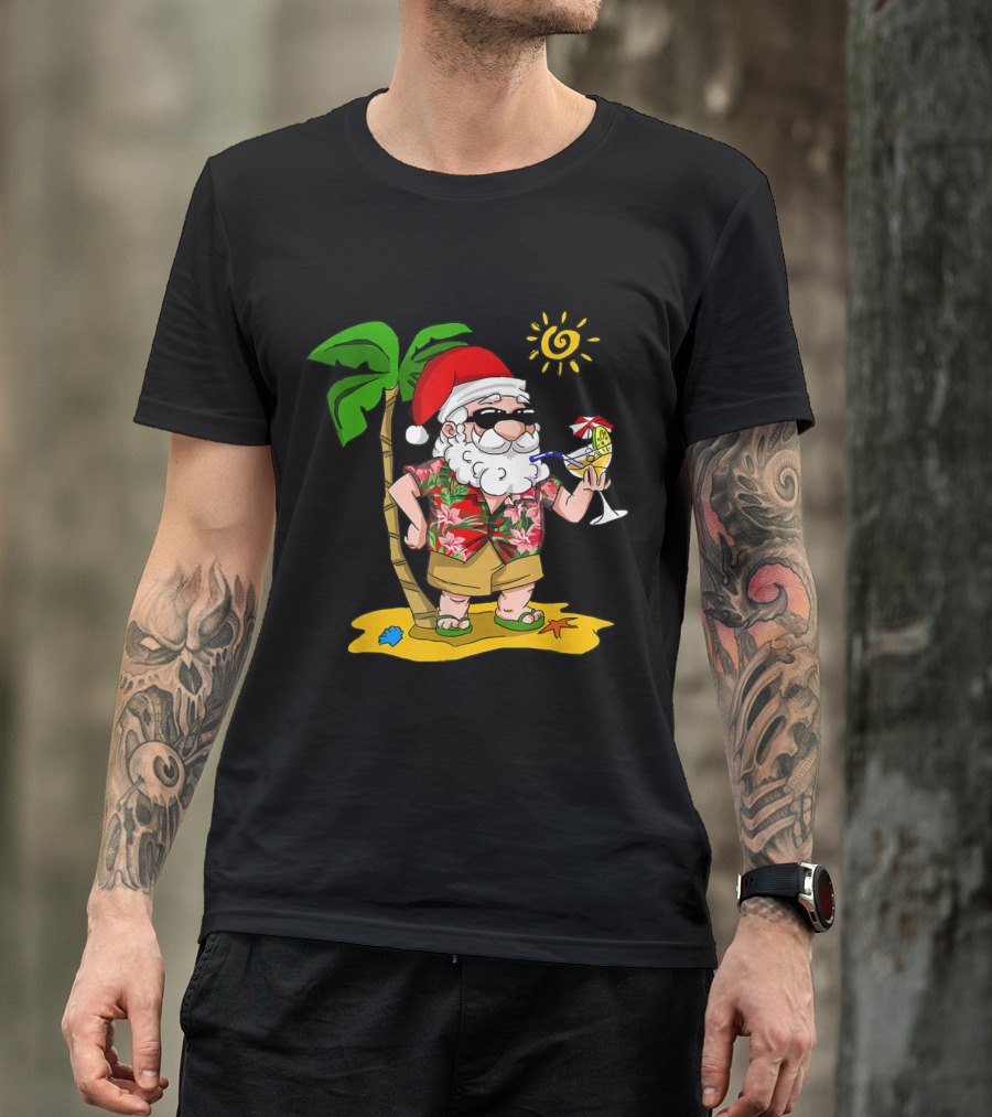 Funny Santa Hawaiian Christmas In July Kids Festive Vacation T-Shirt
