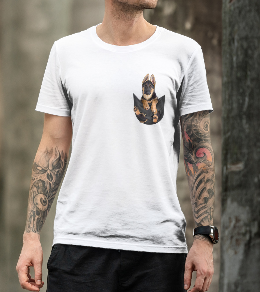 German Shepherd Puppy In Pocket Dog T-Shirt