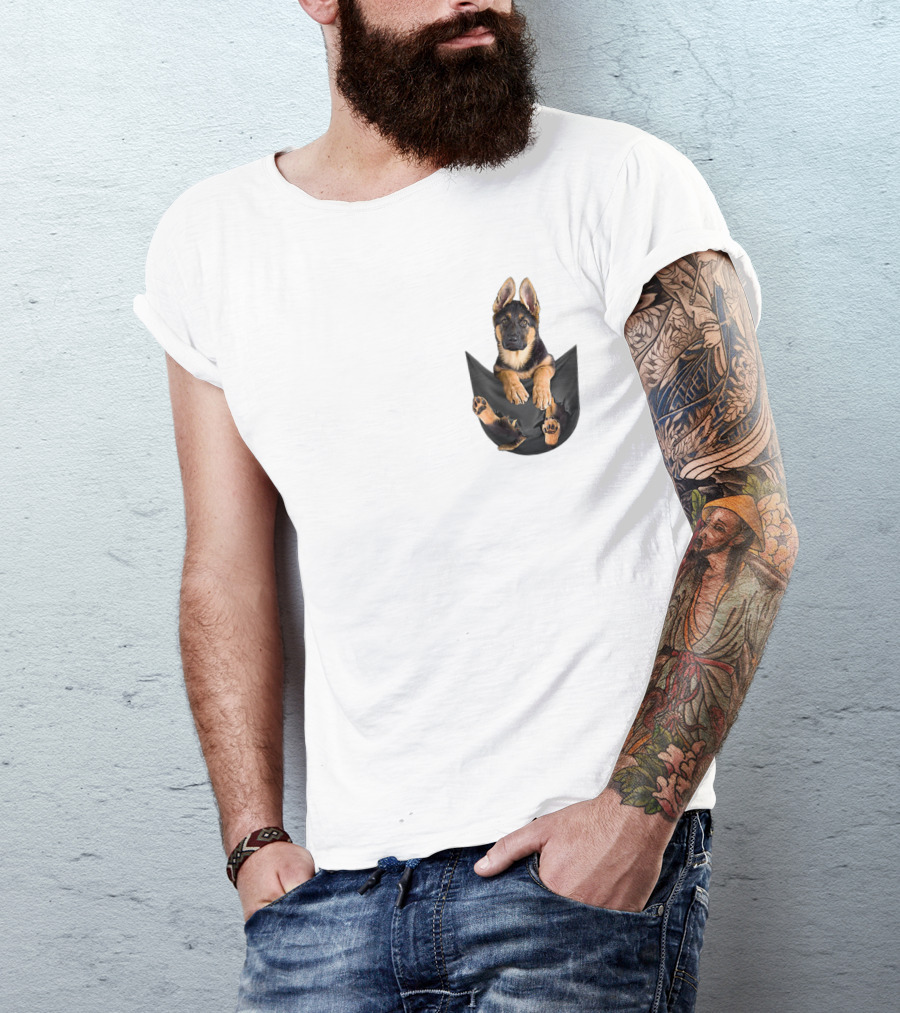 German Shepherd Puppy In Pocket Dog T-Shirt