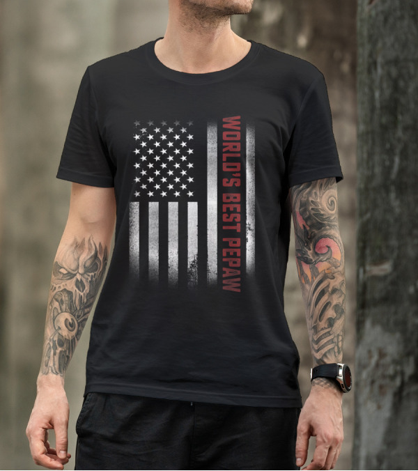 World's Best Pepaw American Flag Tribute Gift For Papa T-Shirt