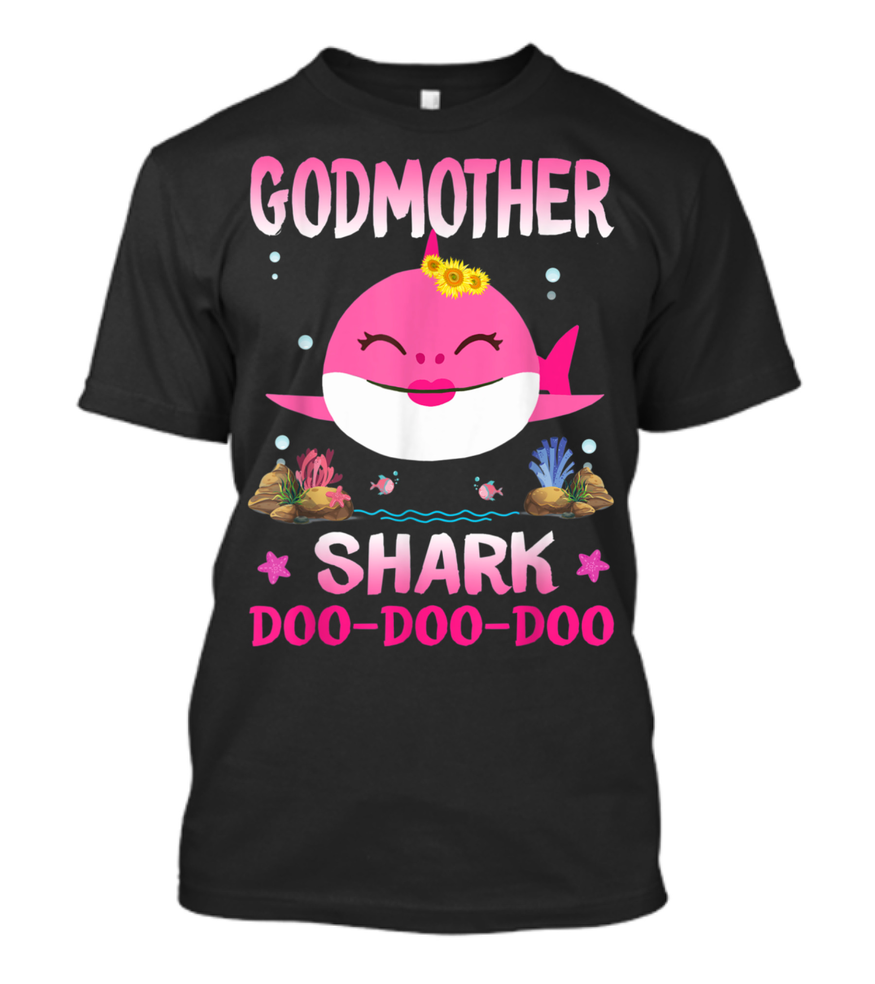 Godmother Shark Doo Doo Doo Pink Cartoon Family Matching T-Shirt