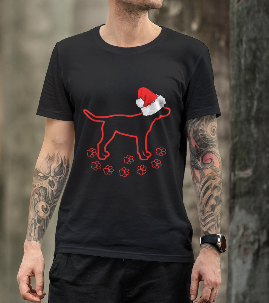Labrador Christmas Dog Footprint Santa Hat T-Shirt