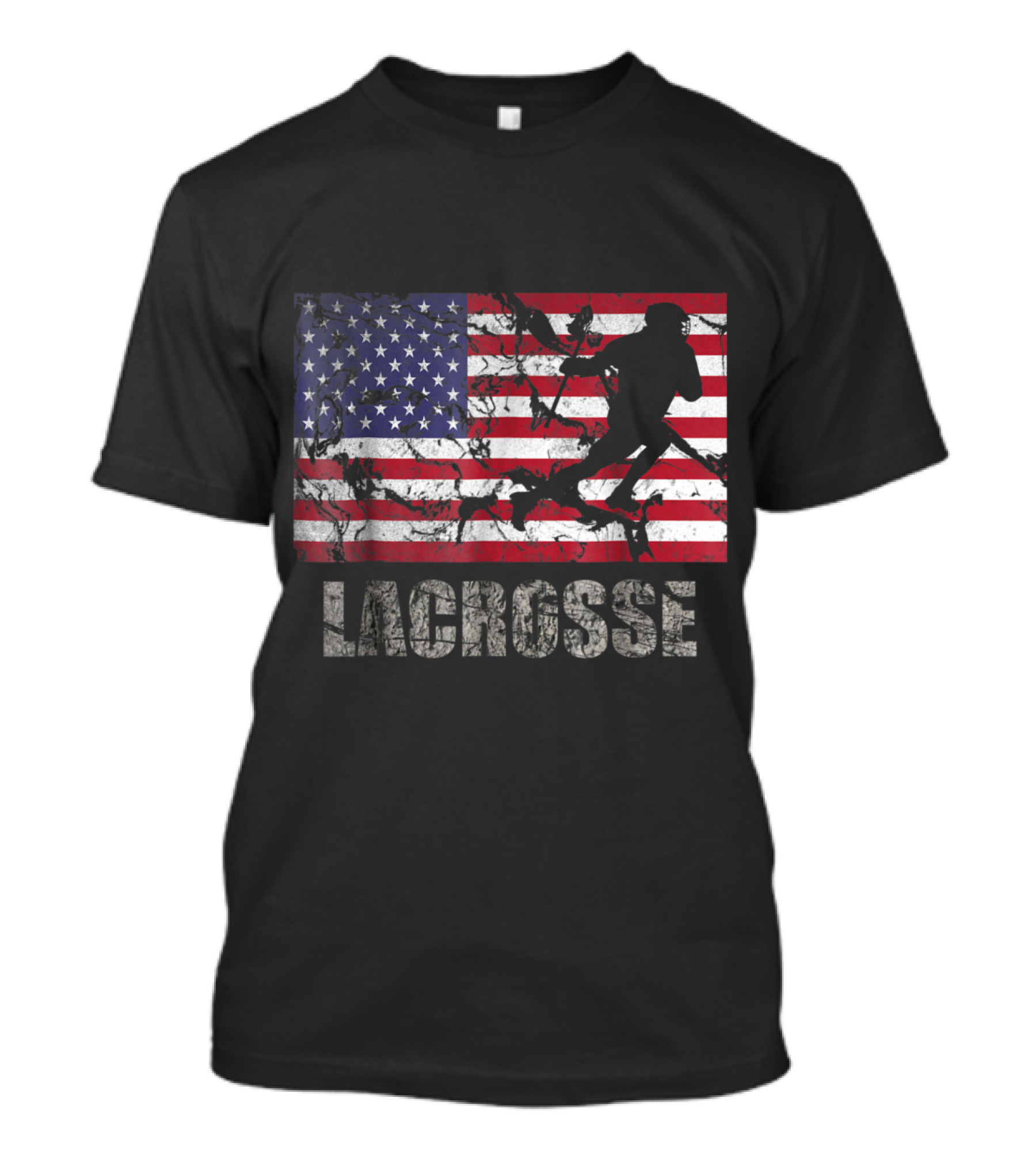Lacrosse Silhouette Over American Flag USA Fan T-Shirt