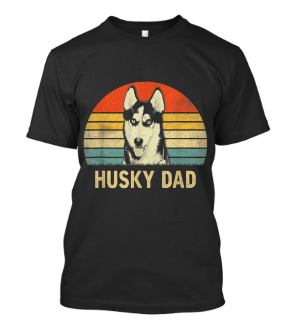 Mens Vintage Husky Dad Father's Day Retro Sunset T-Shirt