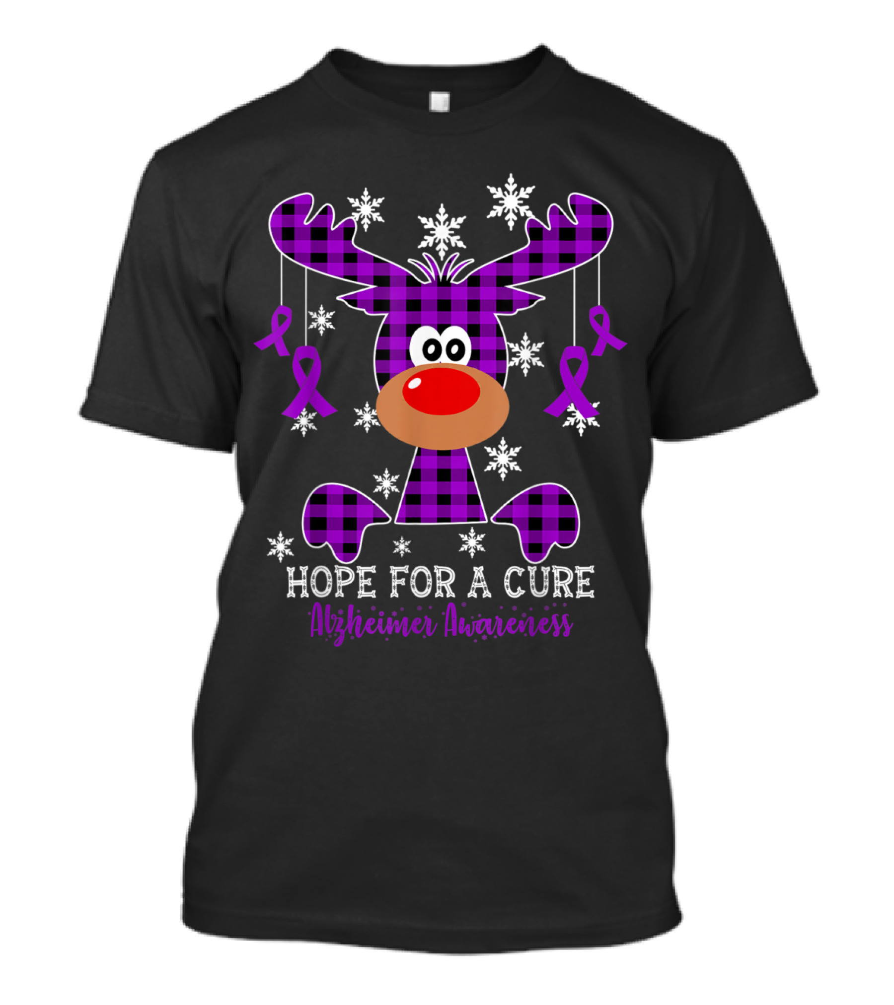Plaid Reindeer Hope For A Cure Alzheimer Awareness Snowflake T-Shirt