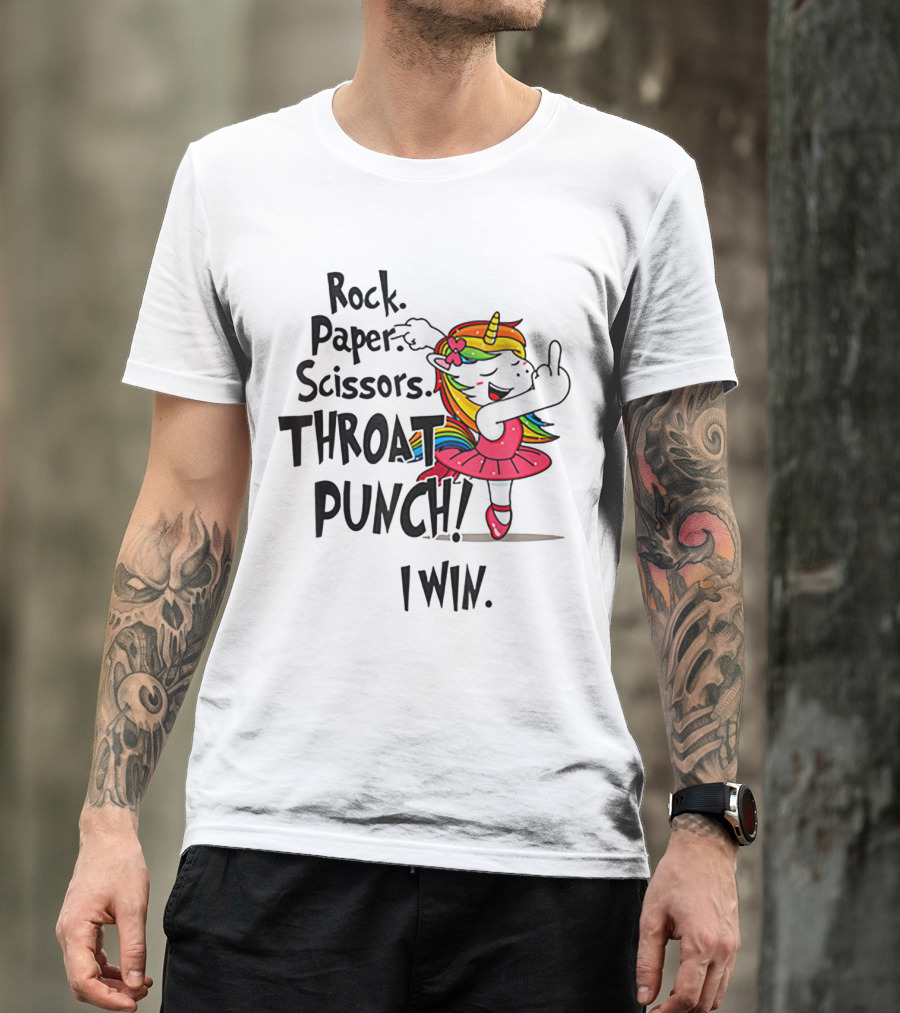 Rock Paper Scissors Throat Punch I Win Unicorn Dancing In Pink Tutu T-Shirt