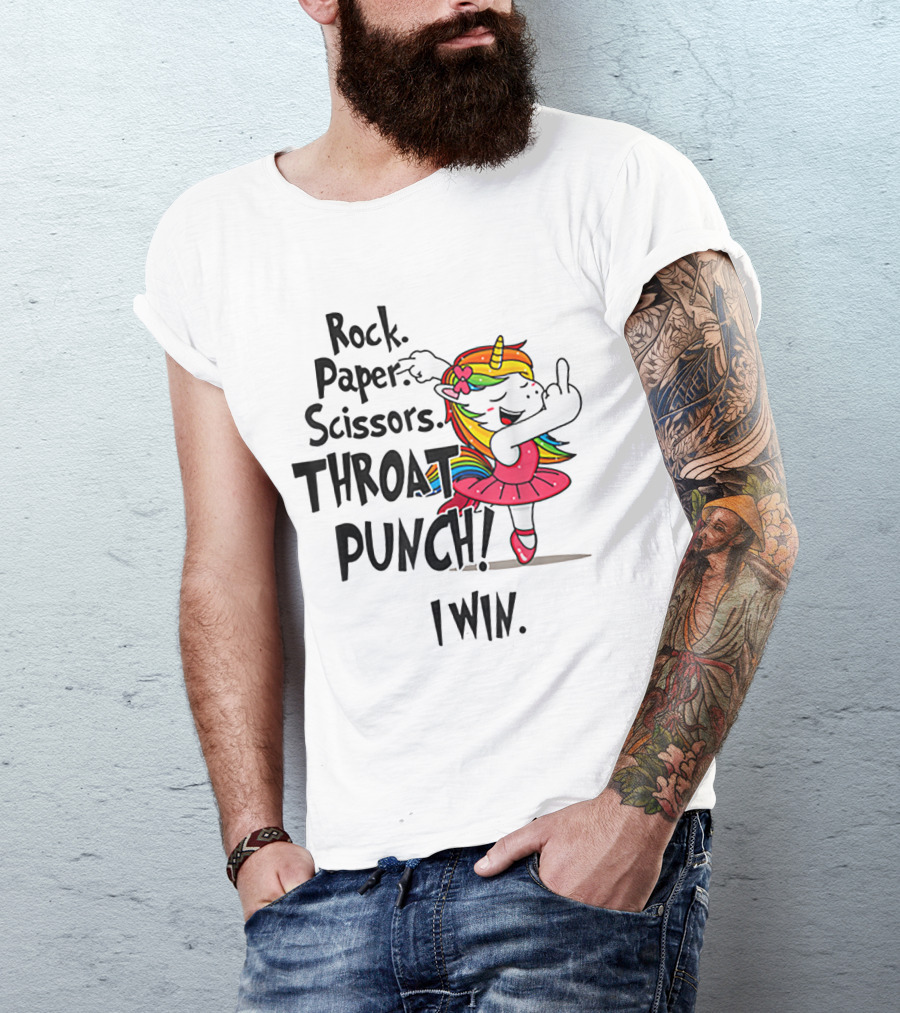 Rock Paper Scissors Throat Punch I Win Unicorn Dancing In Pink Tutu T-Shirt