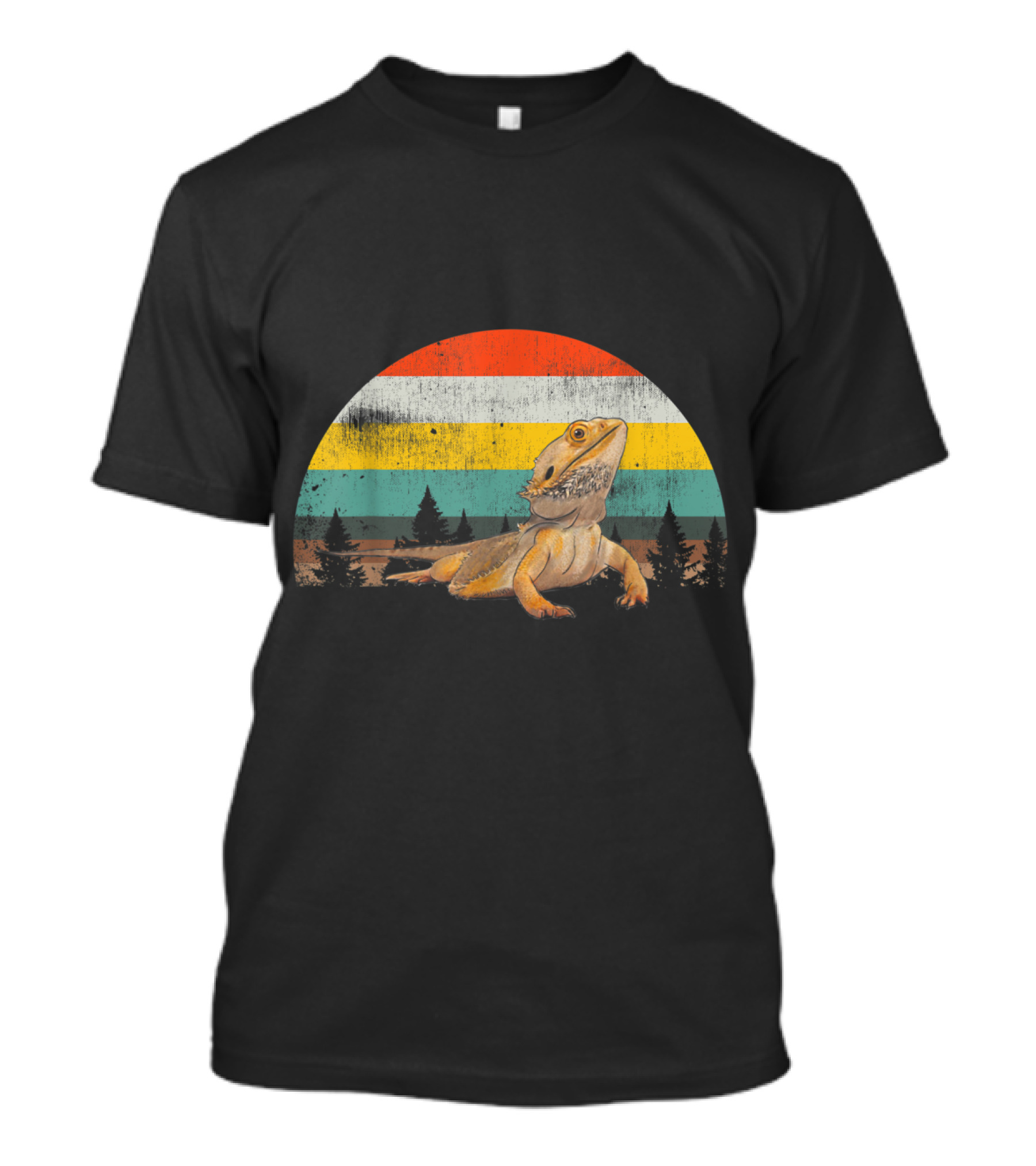 Vintage Sunset Bearded Dragon Lizard Reptile Forest Stripes T-Shirt