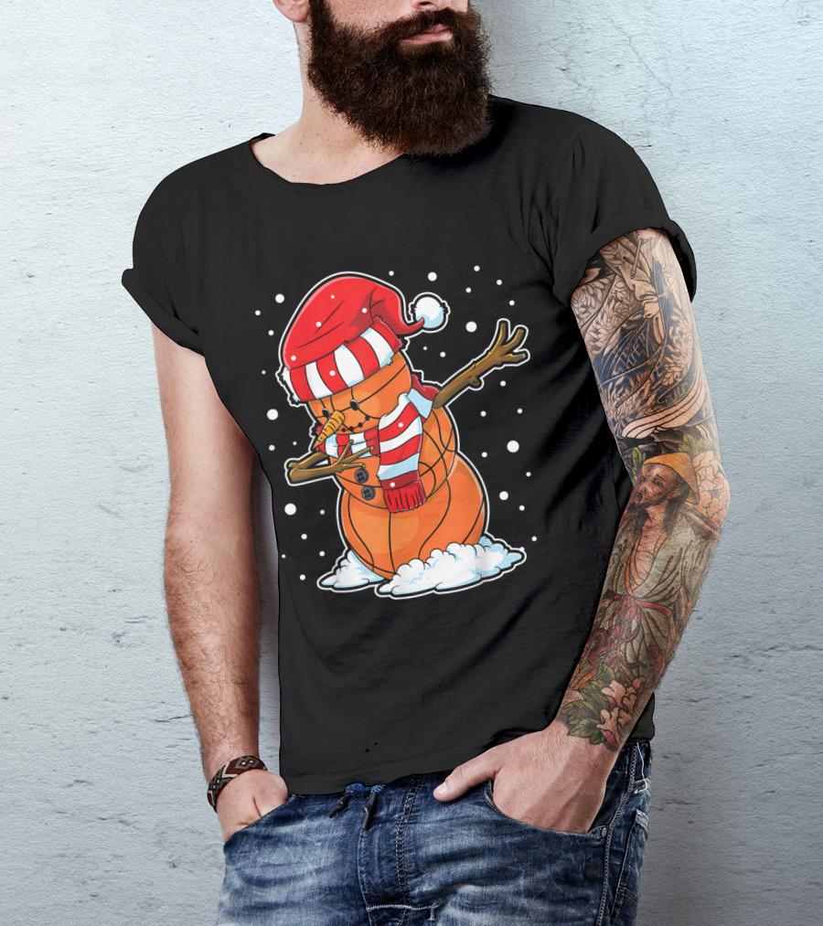 Dabbing Snowman Basketball Christmas Santa Boys Dab T-Shirt