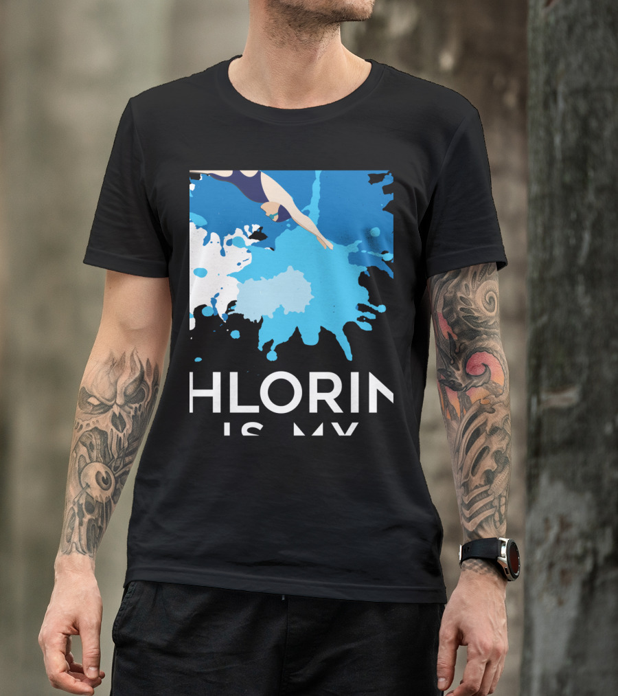Chlorine Is My Perfume Swimming Dive Splash Blue T-Shirt
