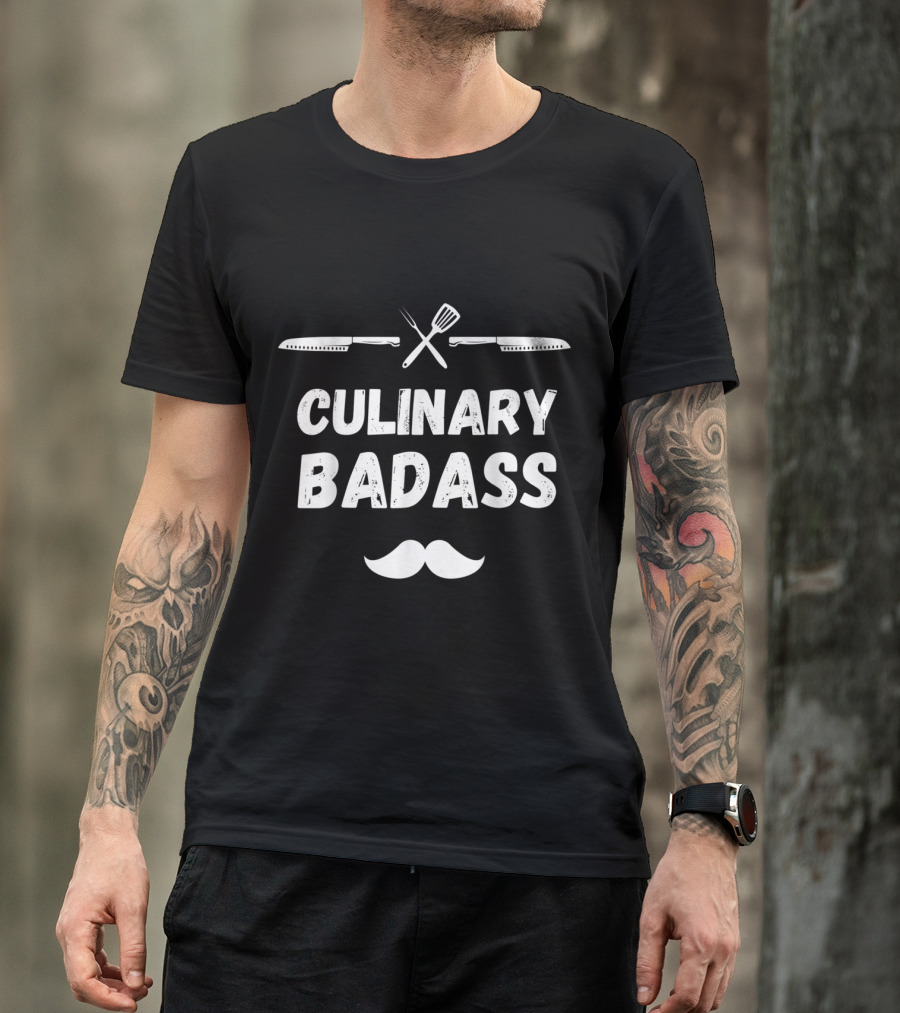 Culinary Badass Chef Humor With Knife Spatula Mustache T-Shirt