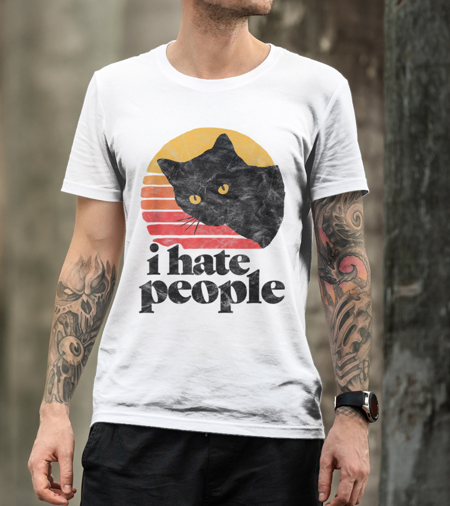 I Hate People Funny Vintage Style Cat Retro Sunset T-Shirt