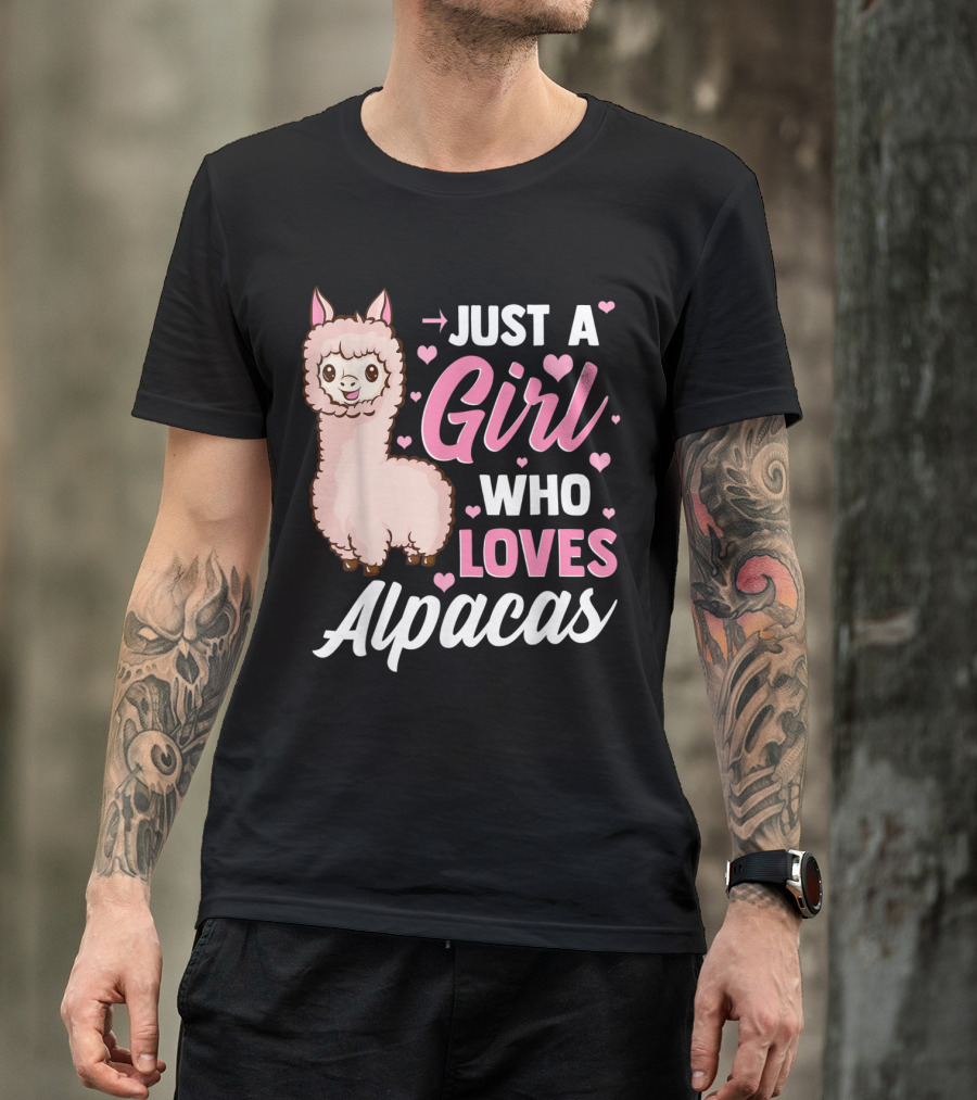 Just A Girl Who Loves Alpacas With Cute Alpaca And Hearts T-Shirt