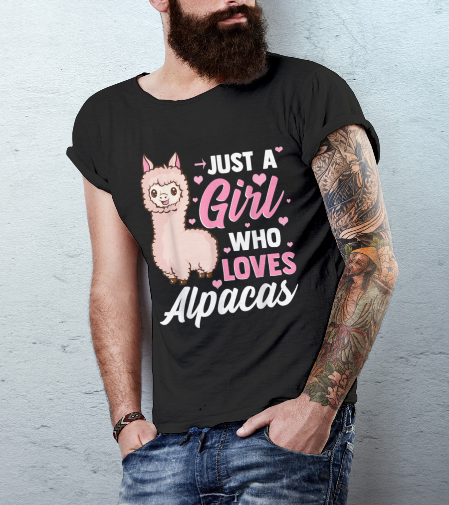 Just A Girl Who Loves Alpacas With Cute Alpaca And Hearts T-Shirt
