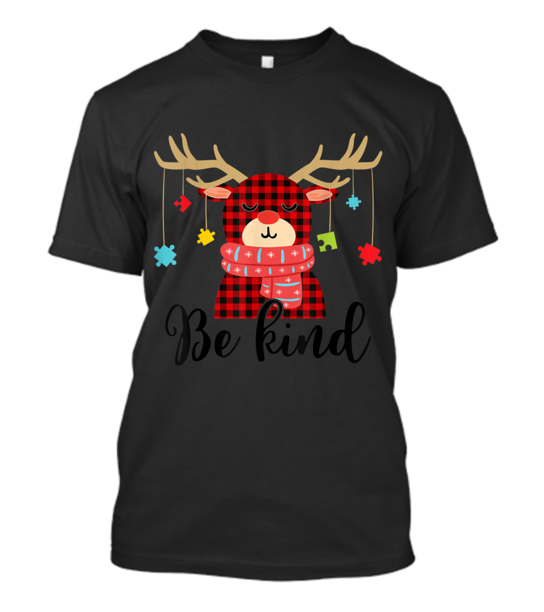 Be Kind Autism Awareness Christmas Reindeer Puzzle Scarf T-Shirt