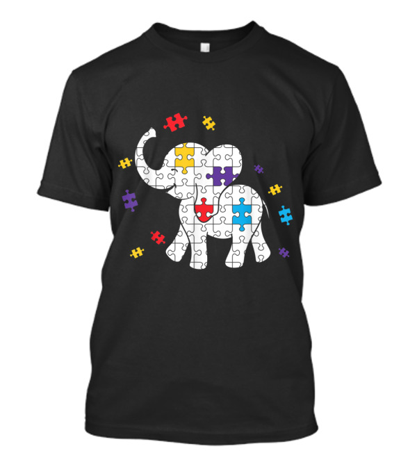 Elephant Autism Awareness Puzzle Proud Autist Colorful Pieces T-Shirt