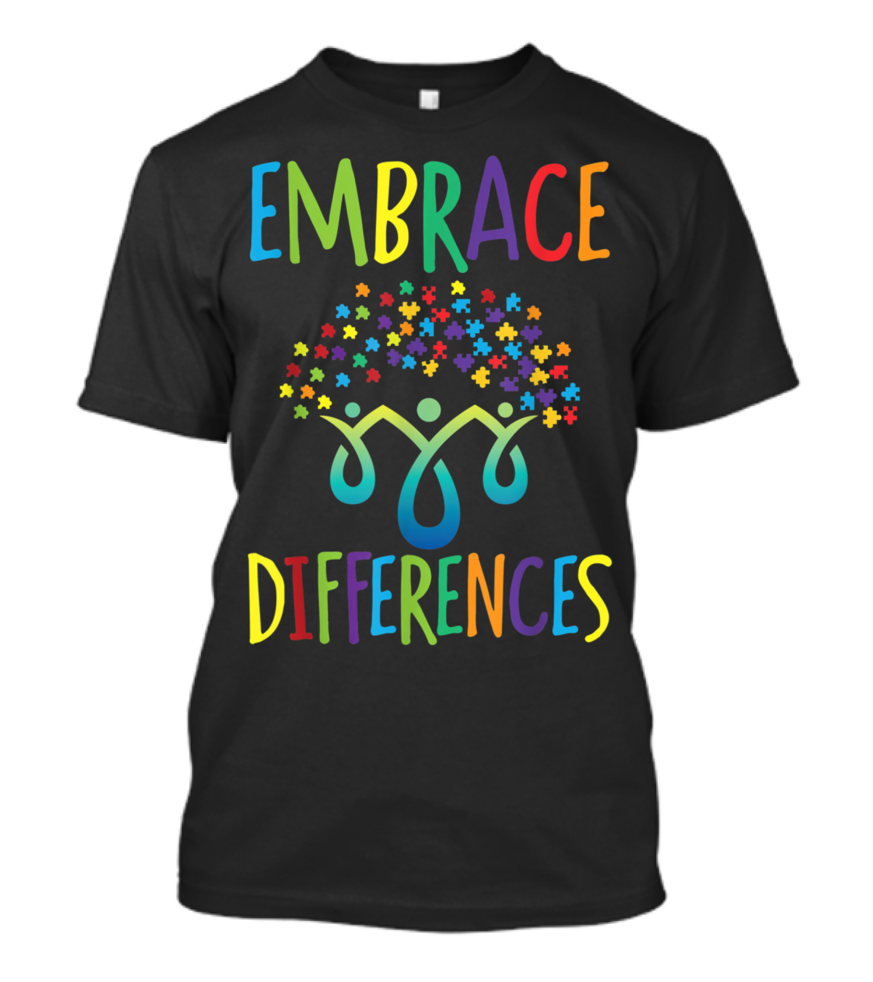 EMBRACE DIFFERENCES Autism Awareness Puzzle Pieces And Unity Symbols T-Shirt