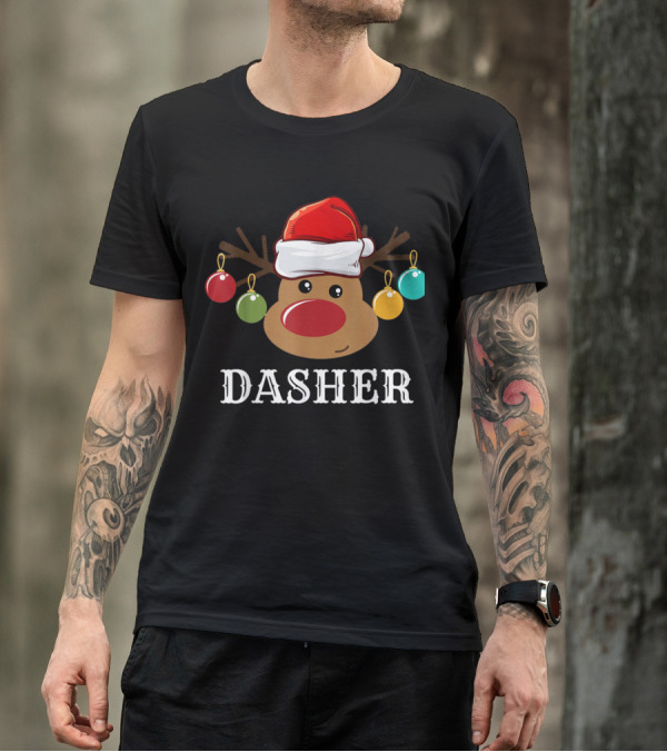 Dasher Reindeer Santa Hat Xmas Ornaments T-Shirt