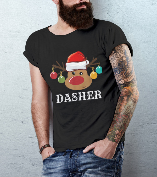 Dasher Reindeer Santa Hat Xmas Ornaments T-Shirt