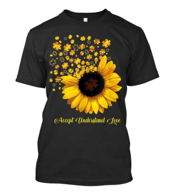 Sunflower Autism Awareness Accept Understand Love Puzzle Pieces T-Shirt