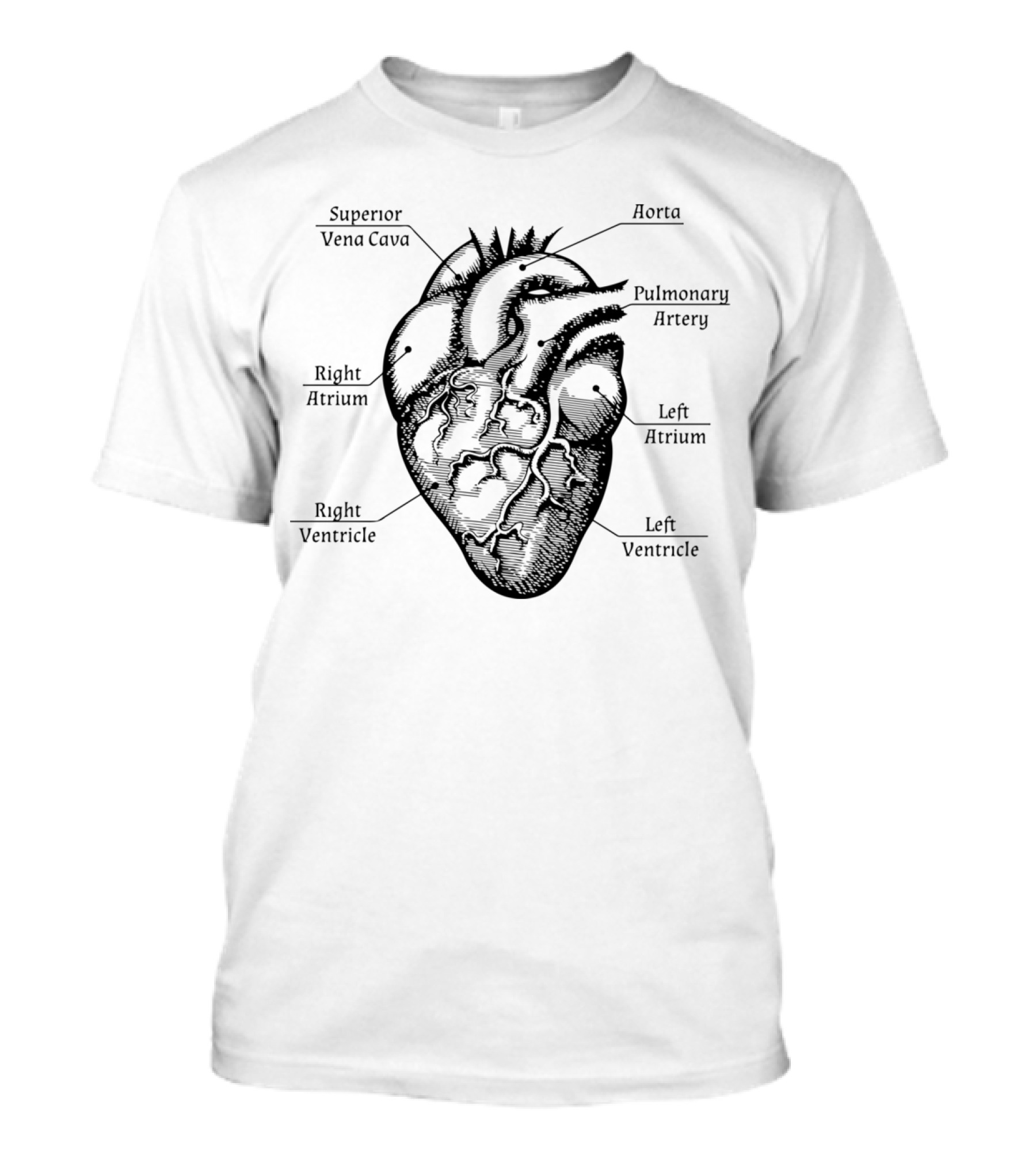 Anatomical Heart Diagram Superior Vena Cava Aorta Pulmonary Artery Right Atrium Left Atrium Right Ventricle Left Ventricle Valentines Nurse Med Student T-Shirt