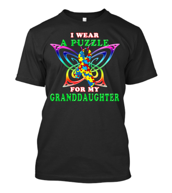 I Wear A Puzzle For My Granddaughter Autism Awareness Butterfly T-Shirt