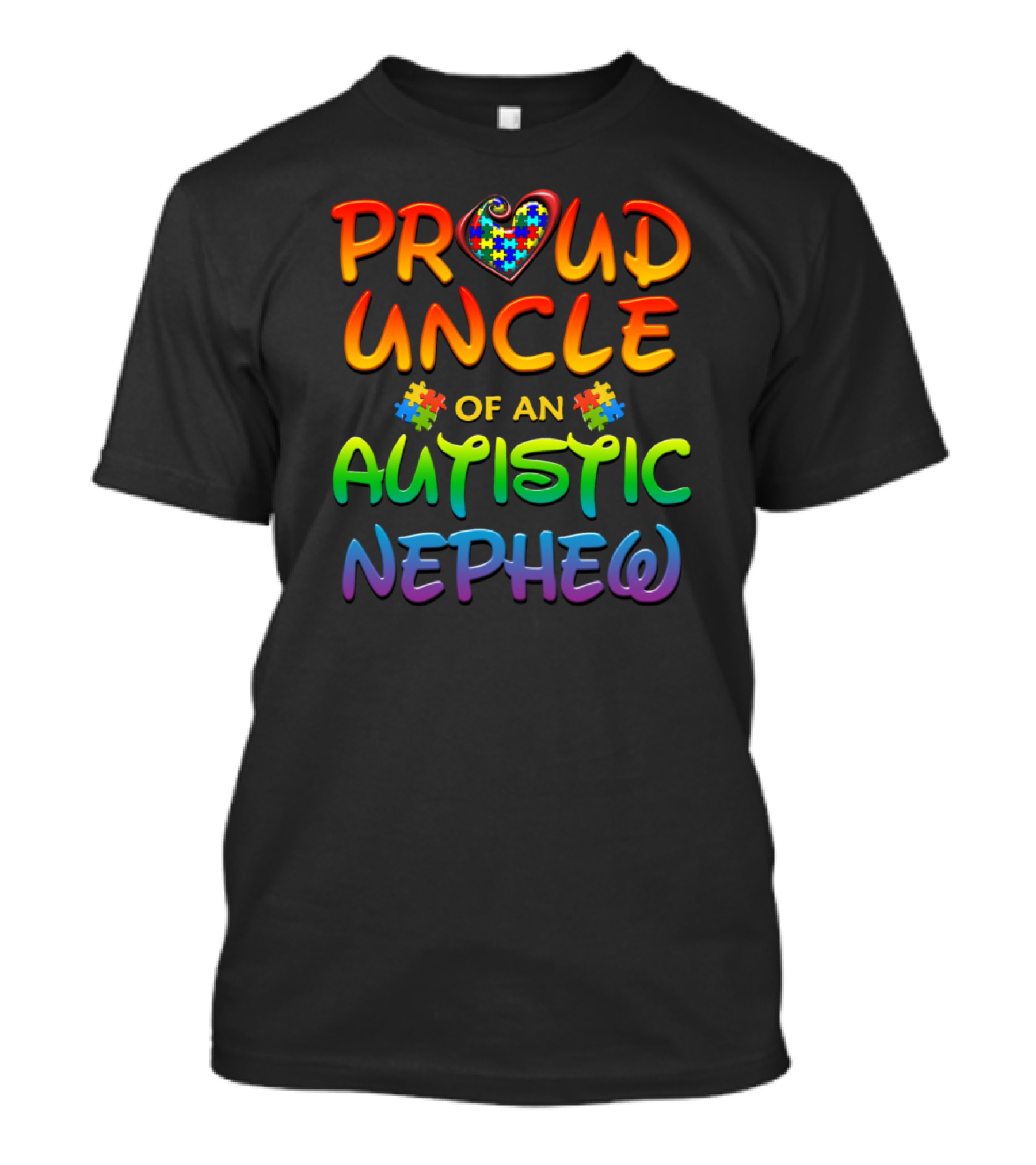 Proud Uncle Of An Autistic Nephew Puzzle Heart Autism Awareness T-Shirt