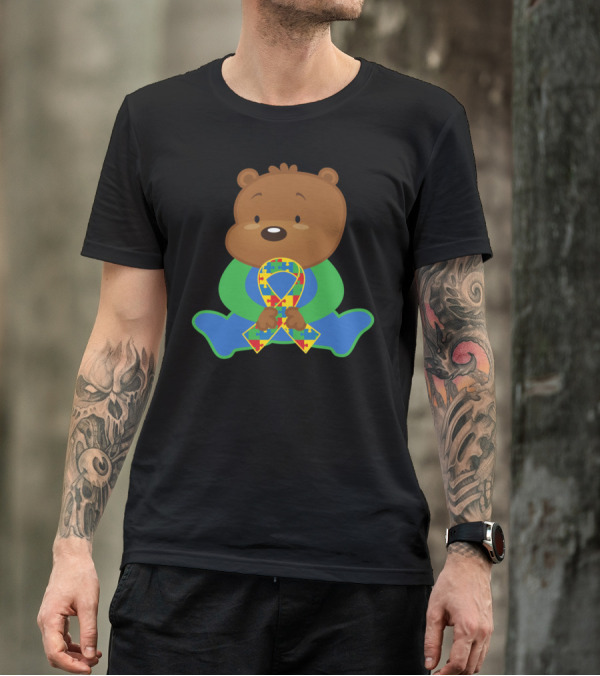 Autism Awareness Puzzle Ribbon Bear T-Shirt