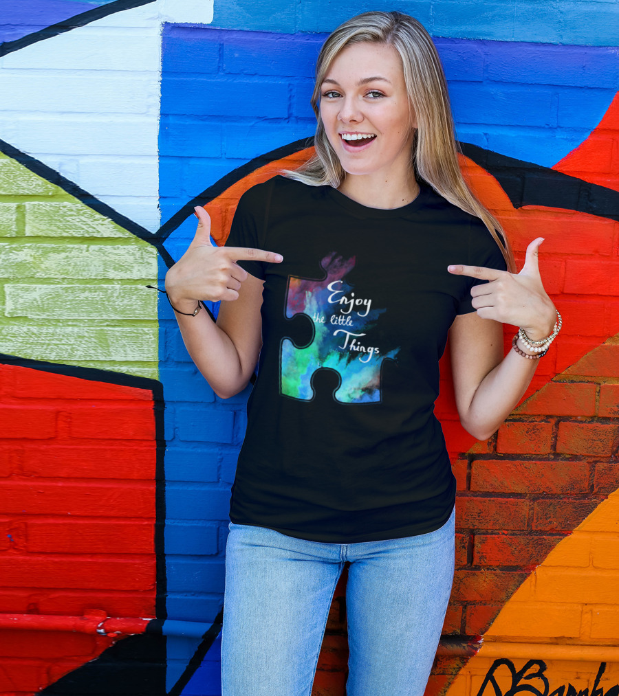 Enjoy The Little Things Colorful Puzzle Piece Autism Women’s T-Shirt