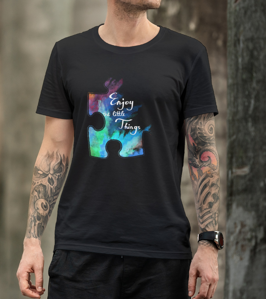 Enjoy The Little Things Colorful Puzzle Piece Autism Women’s T-Shirt