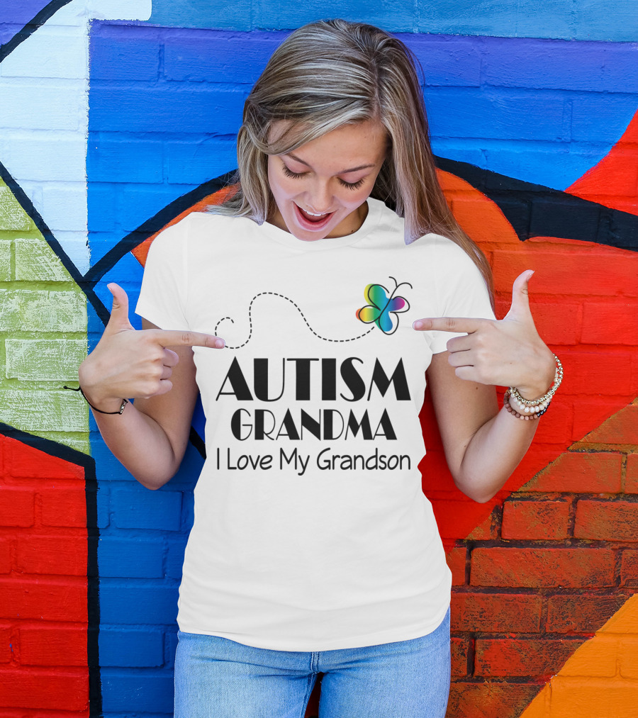 AUTISM GRANDMA I Love My Grandson Colorful Butterfly T-Shirt