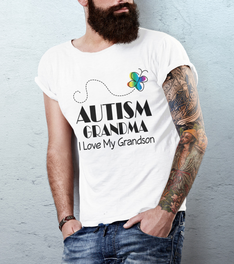 AUTISM GRANDMA I Love My Grandson Colorful Butterfly T-Shirt