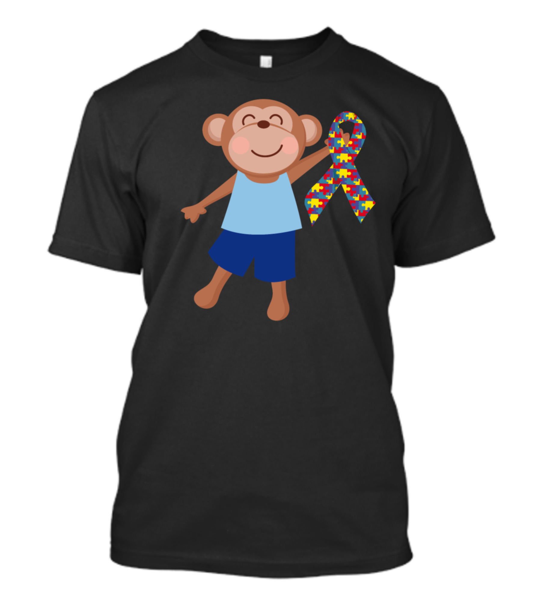 Autism Puzzle Ribbon Monkey T-Shirt