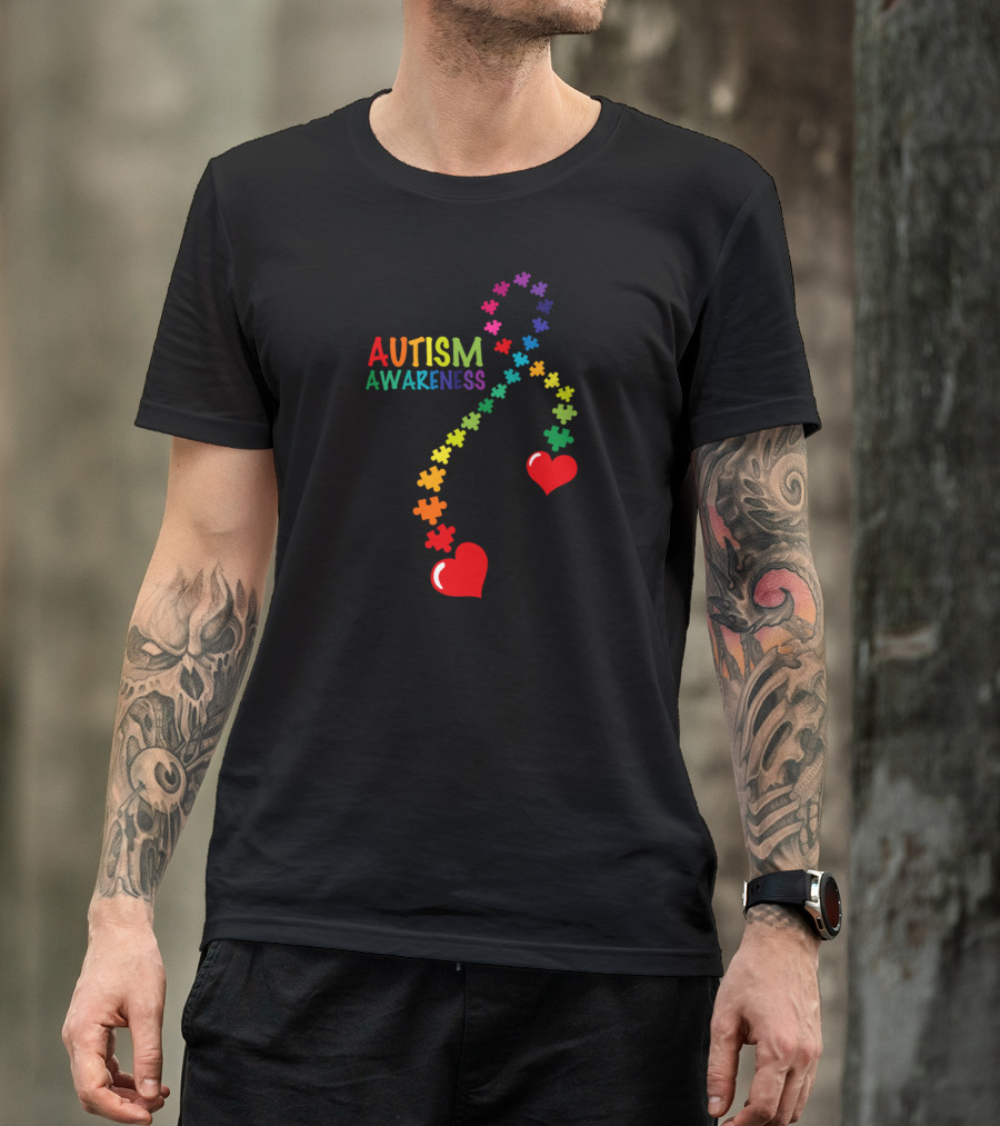 Autism Awareness Ribbon Puzzle Hearts T-Shirt
