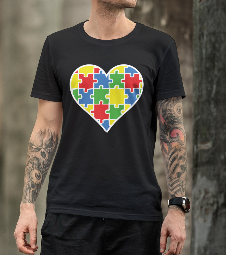 Heart Autism Puzzle Colorful Pieces T-Shirt
