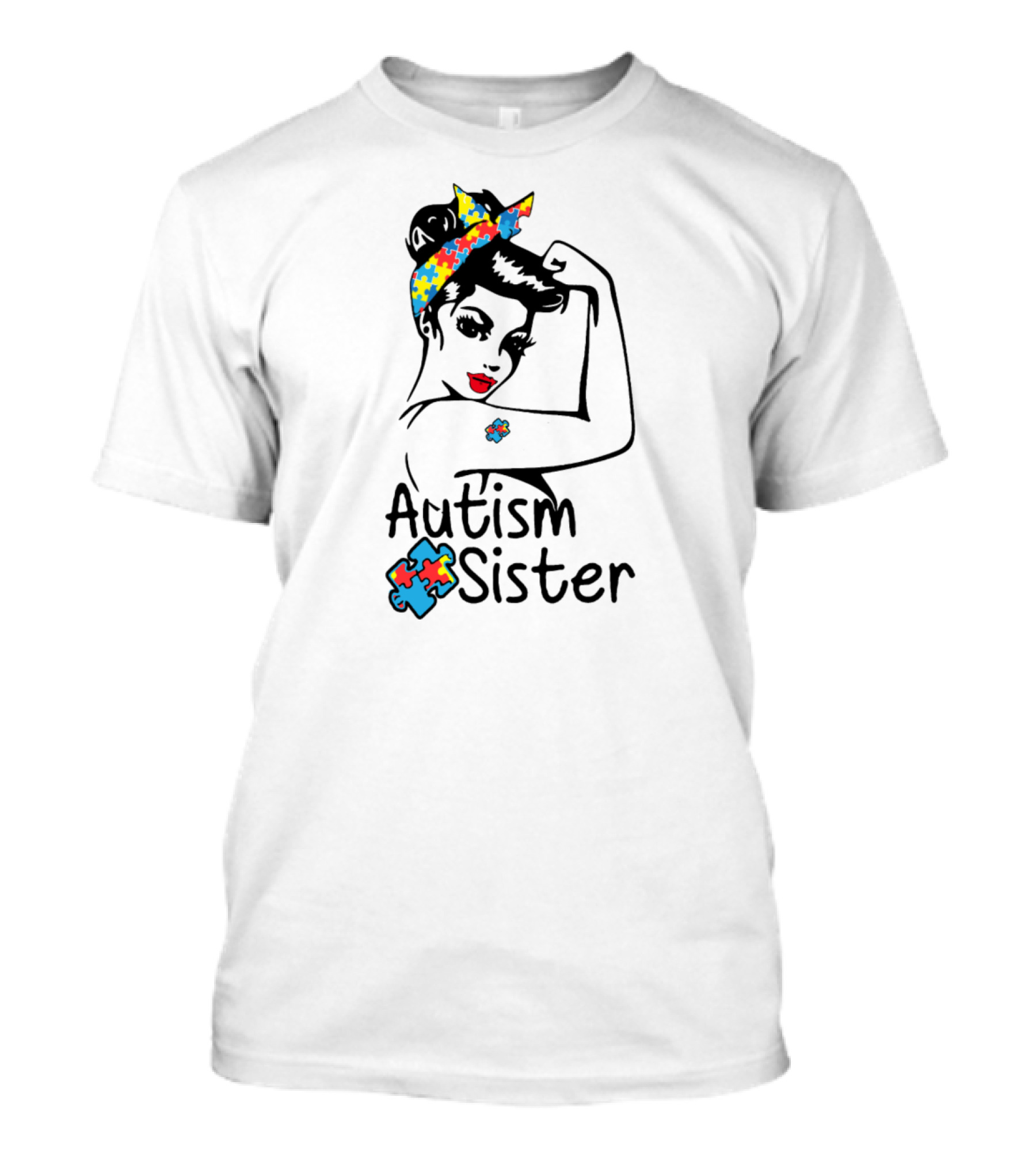 Autism Sister Puzzle Ribbon Rosie The Riveter T-Shirt
