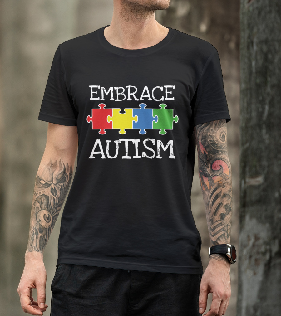 EMBRACE AUTISM Puzzle Pieces Colorful T-Shirt