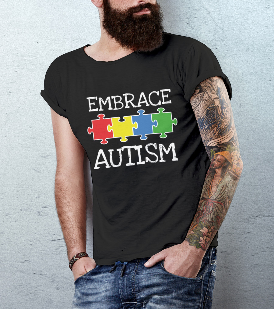 EMBRACE AUTISM Puzzle Pieces Colorful T-Shirt