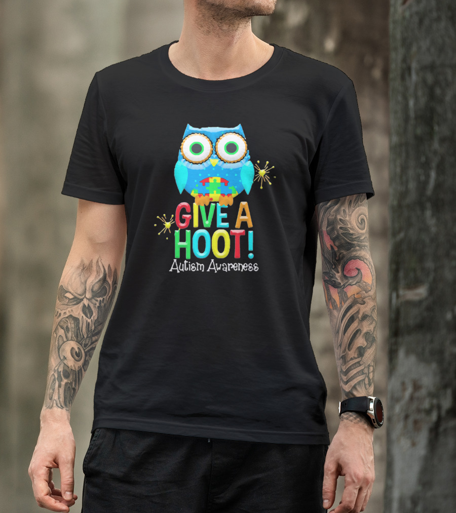 Give A Hoot Autism Awareness Puzzle Owl T-Shirt