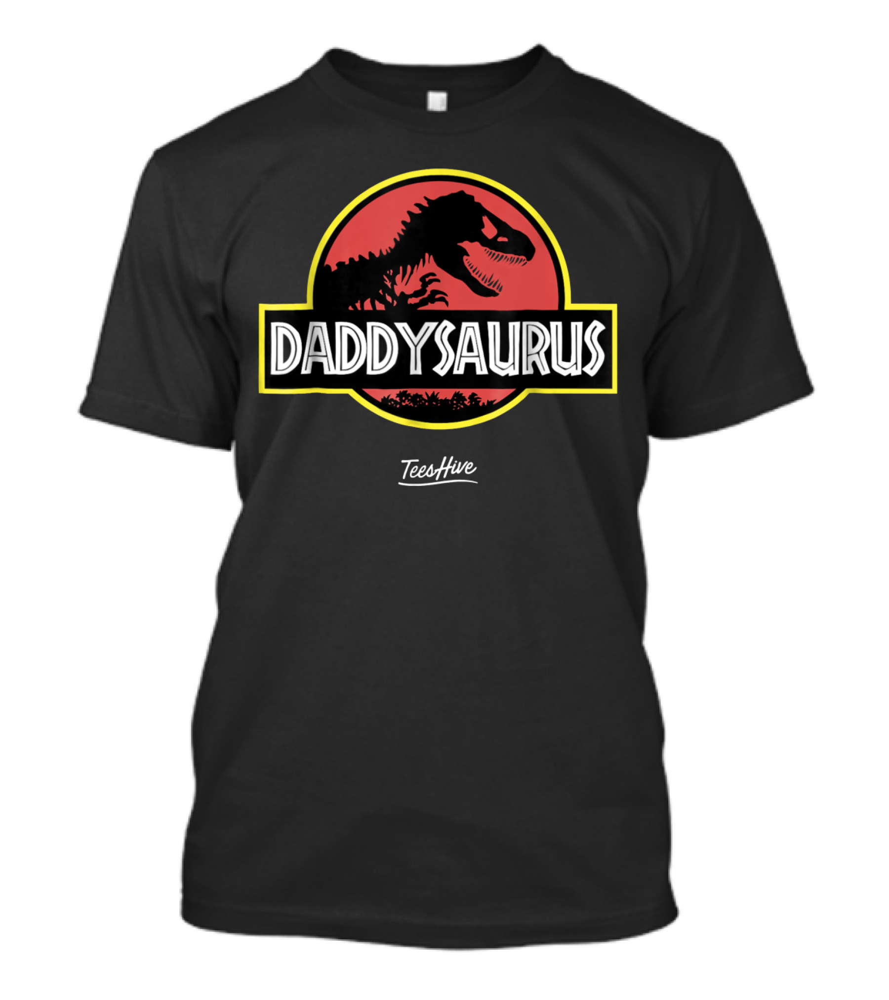 Daddysaurus Funny Daddy Dinosaur Pun Jurassic Park Logo Parody TeesHive T-Shirt