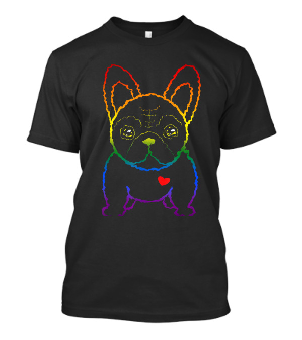 Rainbow Outline French Bulldog With Heart For Her Him T-Shirt
