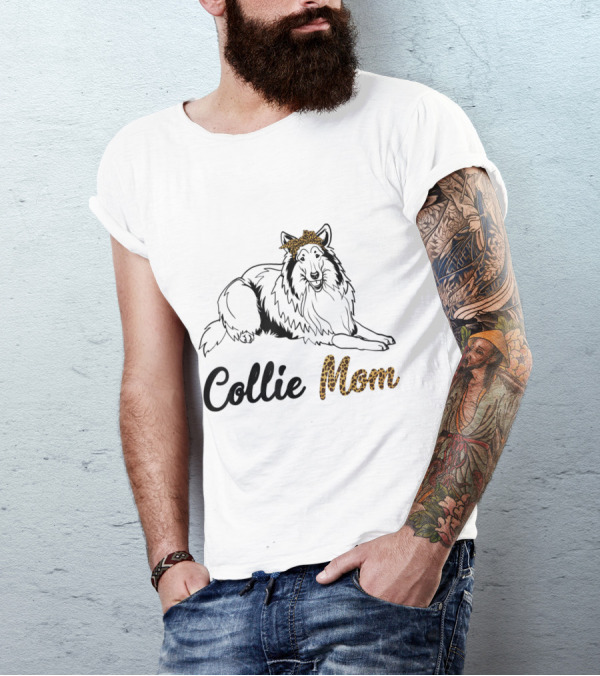 Collie Mom Leopard Skin Bandana Dog Lover T-Shirt