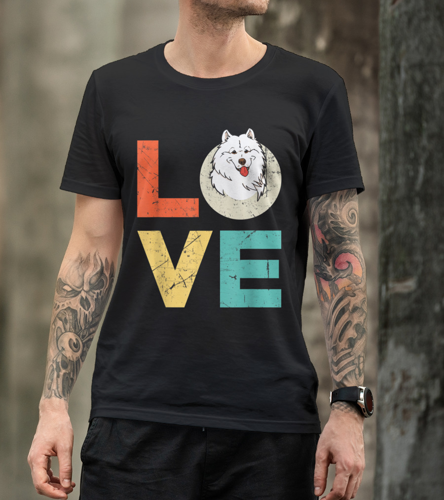 Funny American Eskimo Love Heart Xmas Valentines Day Dog Face In Letters T-Shirt