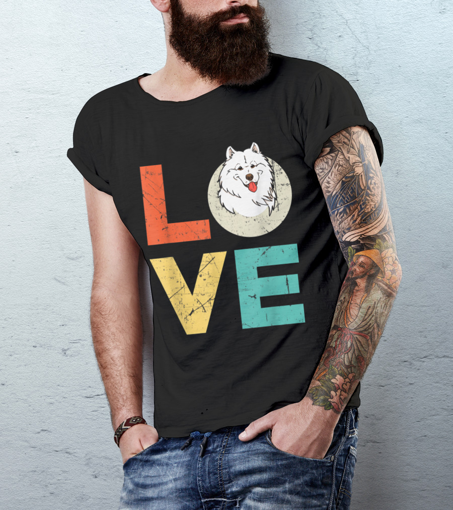 Funny American Eskimo Love Heart Xmas Valentines Day Dog Face In Letters T-Shirt