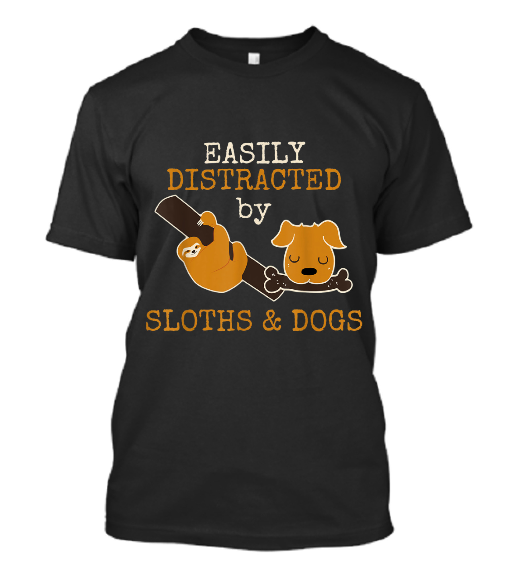 Easily Distracted By Sloths And Dogs Sloth Holding Stick And Dog With Bone T-Shirt